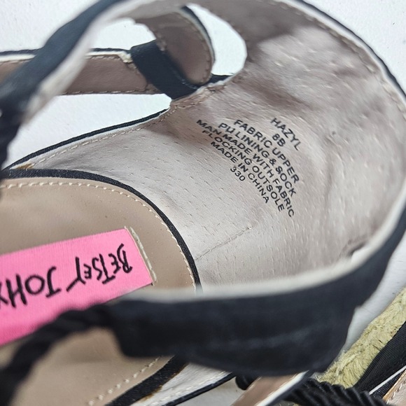 Betsey Johnson 8B HazyL Espadrille Lace Up Tassel Flats Zebra Black White #358 - Picture 4 of 8